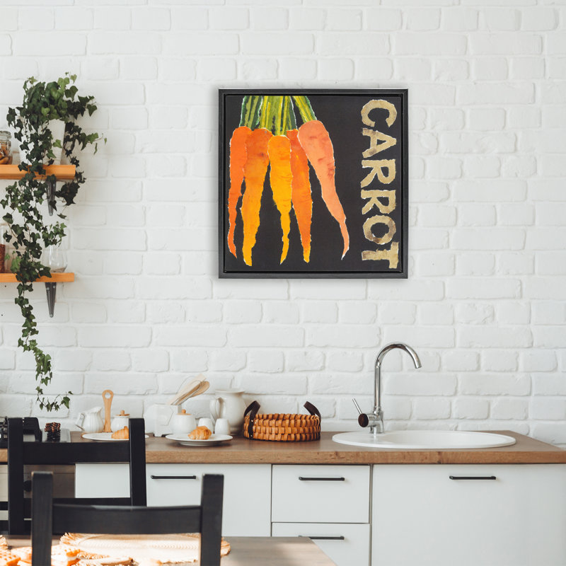 Cadre flottant carotte, légumes et racines, design par Nancy Overton, H 18 po x l 18 po, Cadre flottant noir de jais