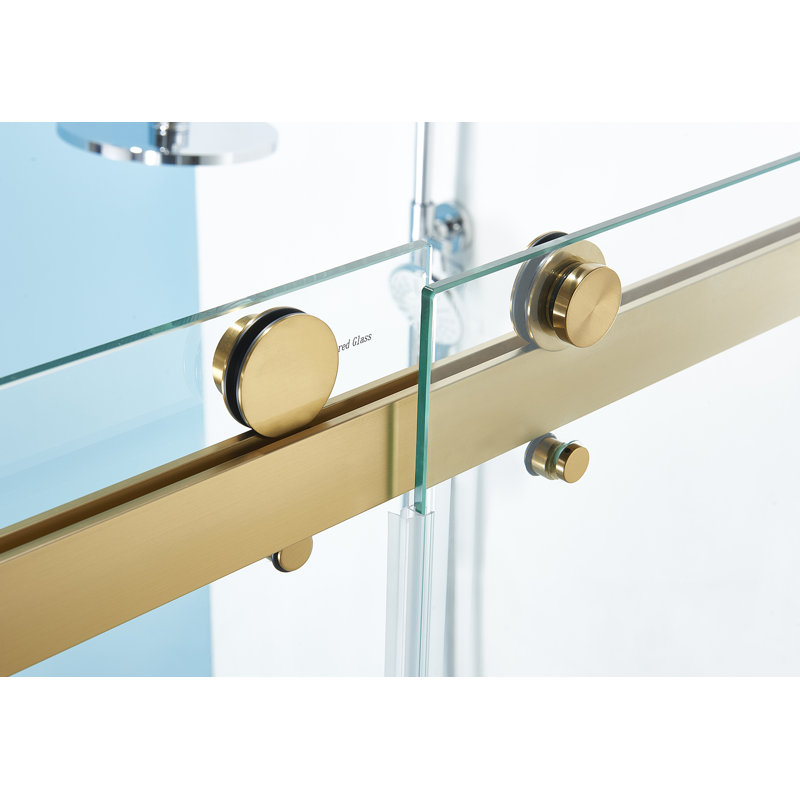 56 à 60 po X 76 po porte de douche coulissante double, 5/16 po verre trempé transparent facile à nettoyer or brossé, Or