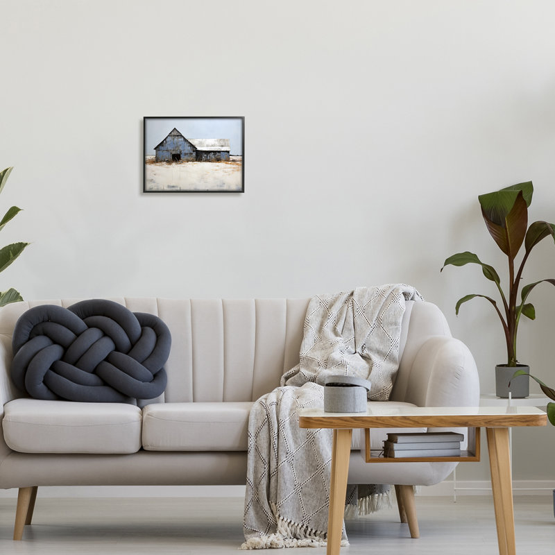 " Winter Country Barn " by Ray Powers, Midnight Black Framed Giclee, 11" H x 14" W x 1.5" D