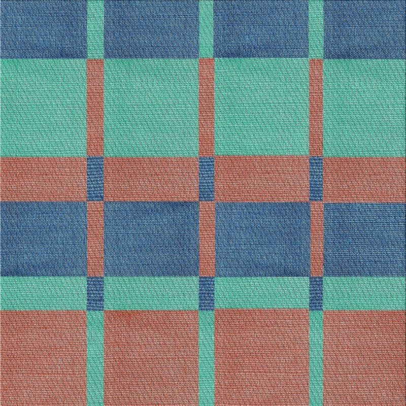 Tapis vert/brun/bleu à motif, Carré 5 pi
