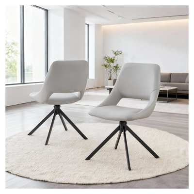 Modern Swivel Dining Chairs Set of 2, Light Grey PU Leather Kitchen Dining Chairs with 360° Swivel & 180° Auto-Return, Comfortable Memory Foam Padded Dining Room Chairs