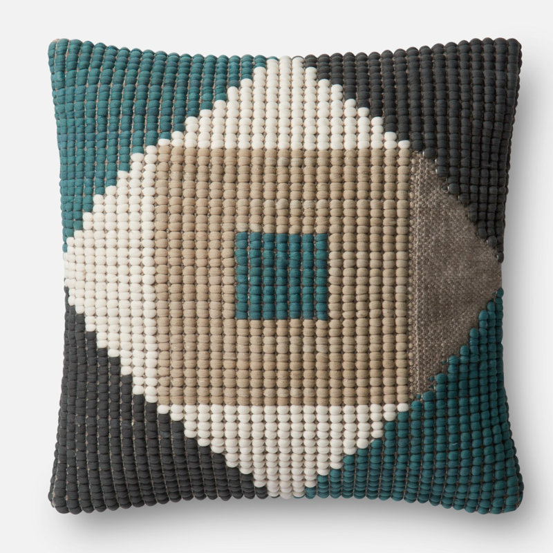 Teal and Beige Geometric Textured Square Throw Pillow Set