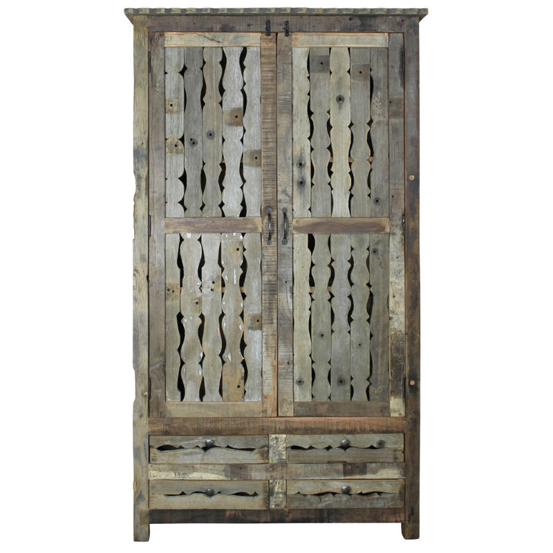 Rustic Salvaged Wood Armoire with Shelves and Drawers