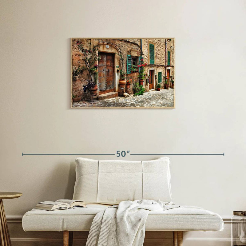 Méditerranée vieille ville, Cadre flottant en bois naturel, 31 po x 21 po