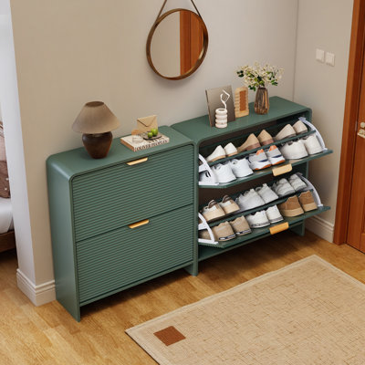 Armoire de rangement pour chaussures 16 paires avec 2 tiroirs rabattables