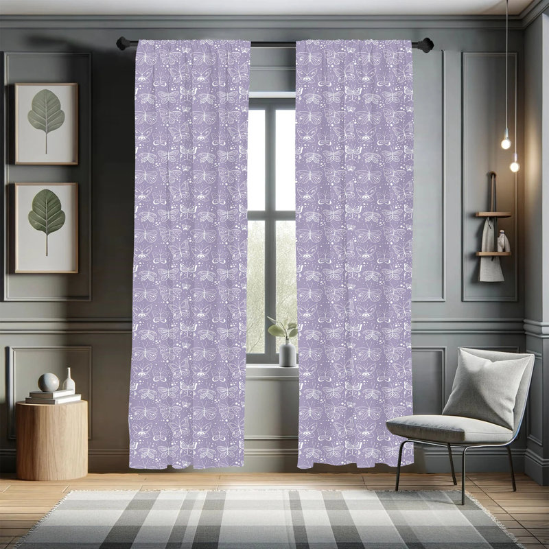 Butterfly Geometric Semi-Sheer Rod Pocket Curtain Panels, 28" W x 95" L