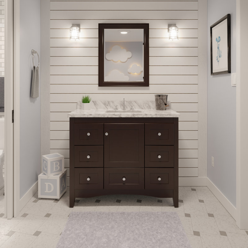 Ensemble de meuble-lavabo simple 42 po Edber, Chocolat, Marbre de Carrare