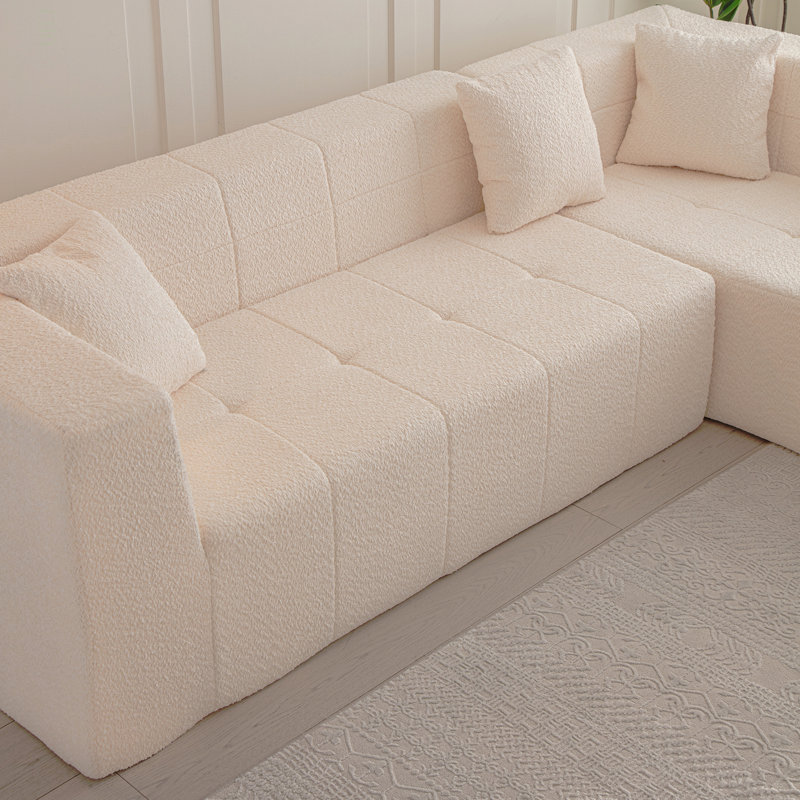 Canapé modulaire en L 105,5 po, canapé modulaire en L capitonné à assise profonde avec méridienne pour salon, Polyester beige