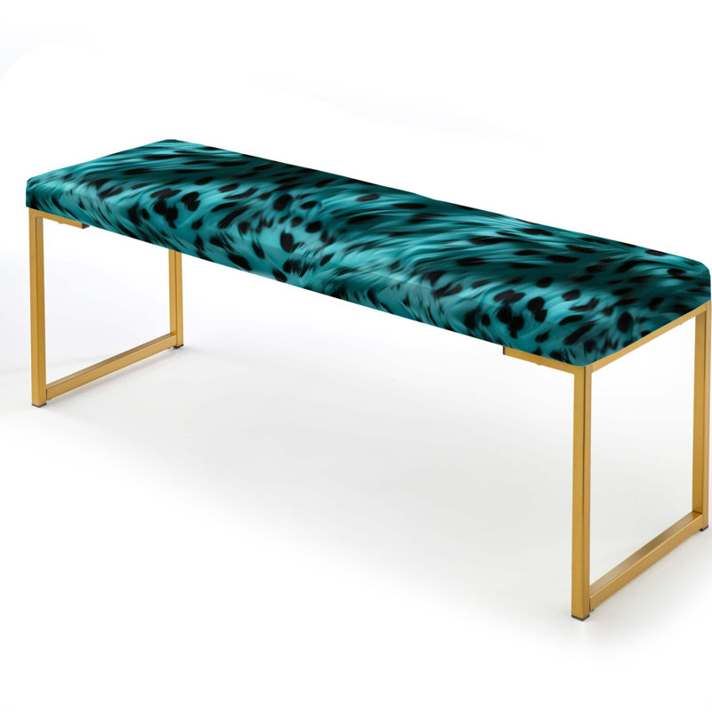 Turquoise And Black - Abstract Upholstered Gold Bench
