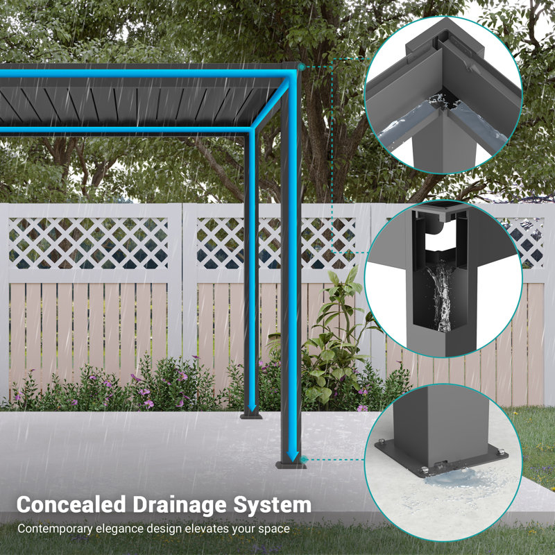 Aluminum Pergola with Adjustable Louvers for Outdoor with Rainproof Canopy, 10 ft x 13 ft, Charcoal Gray