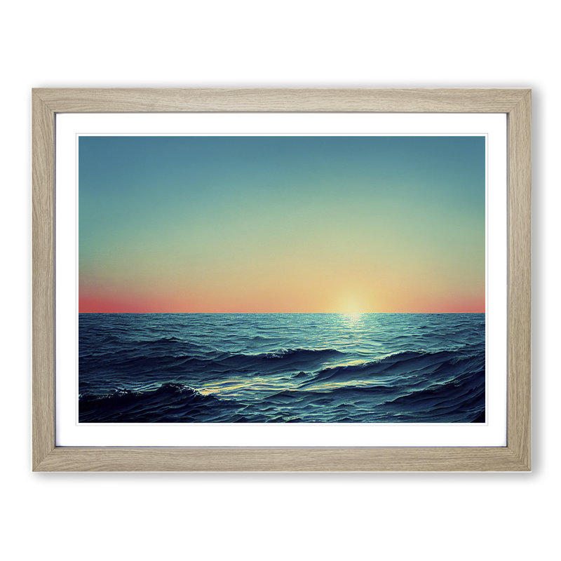 Ocean Sunset - Framed Print, 46cm H x 64cm W x 2cm D, Oak