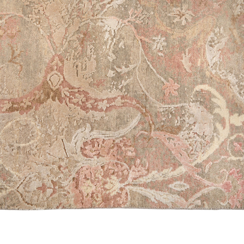 Gray & Pink Contemporary Wool Silk Blend Rug - 10' x 14'
