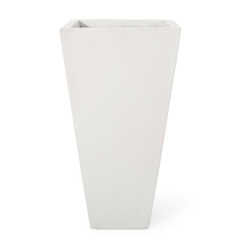 Matte White 13" Cast Stone Outdoor Planter - Enhance Appeal Of Your Backyard Planter, Tapered Design For A Contemporary Garden