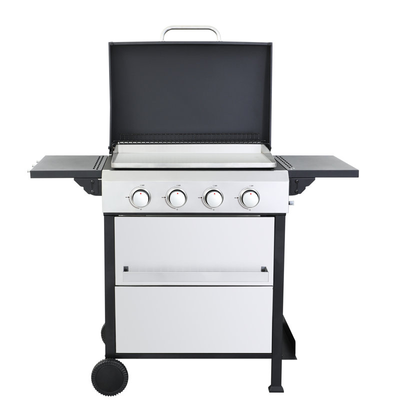 4 barbecues au gaz propane avec SS, 49 200 BTU, grilles de cuisson en émail, table d'appoint pliable, panier suspendu pour barbecue