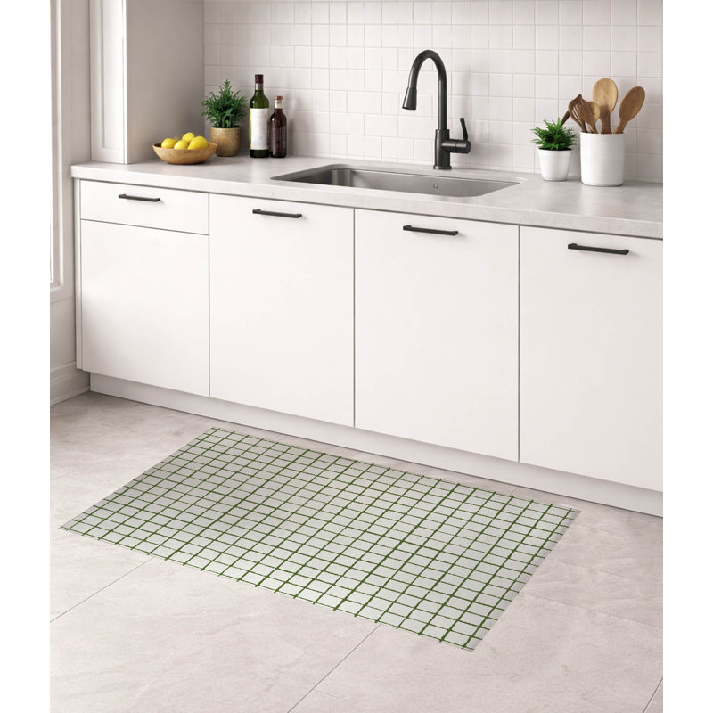 Tapis de cuisine Rebar, Rectangle 5' x 7', Vert olive géométrique