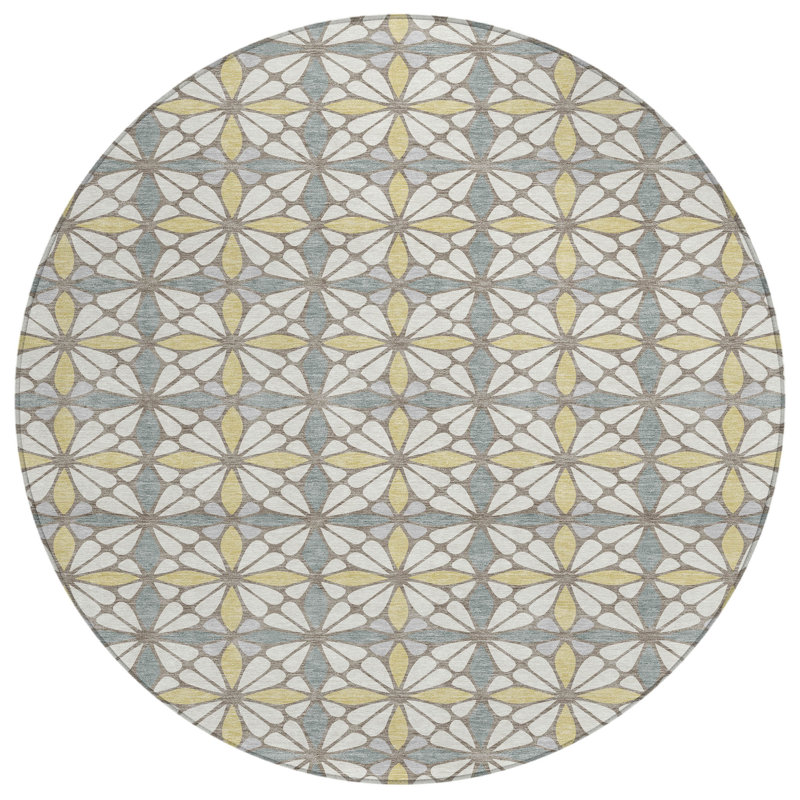 Machine Washable Indoor/Outdoor Chantille ACN2469 Geometric Rug, Ivory, 8' Round