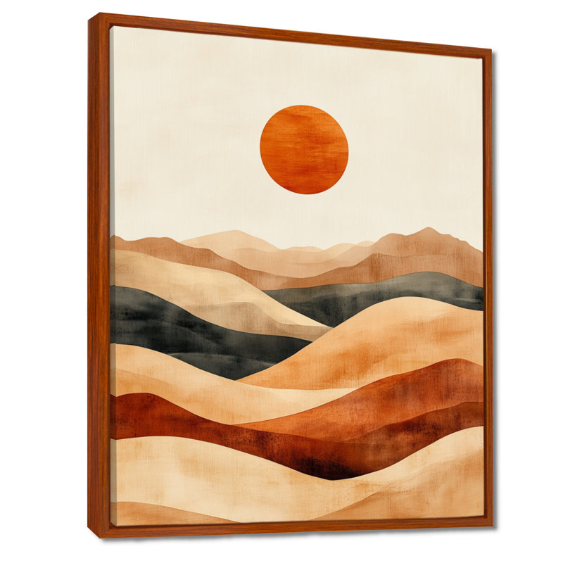 Dunes du désert, art mural, toile de paysage ocre, dunes du désert en ocre, H 32 po x l 24 po, Cadre flottant brun