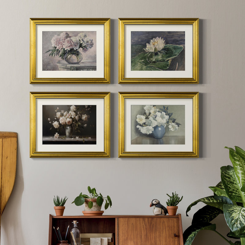 Ensemble de 4 reproductions encadrées Vintage Floral XIII