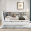 Lit plateforme avec lit gigogne, tablettes de rangement, tête de lit tapissier et plateau de rangement rotatif-135770560-107879255