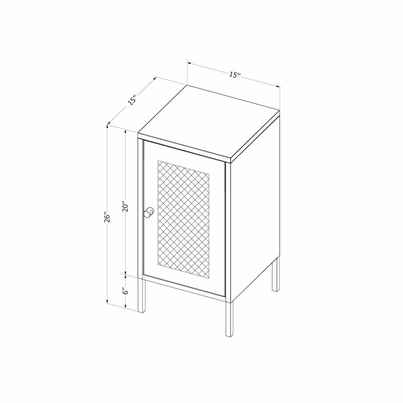 White Metal End Table with Perforated Mesh Door and Storage