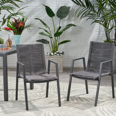 Chaise d'extérieur moderne en aluminium avec siège en corde (ensemble de 2), gris foncé