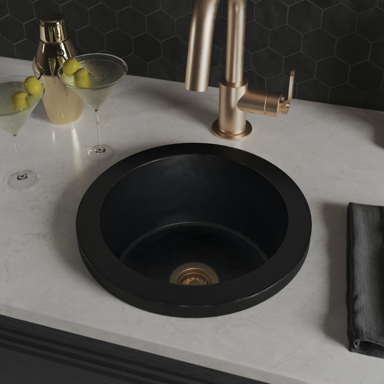 NativeStone Malibu 14" Round Bar Sink, Charcoal