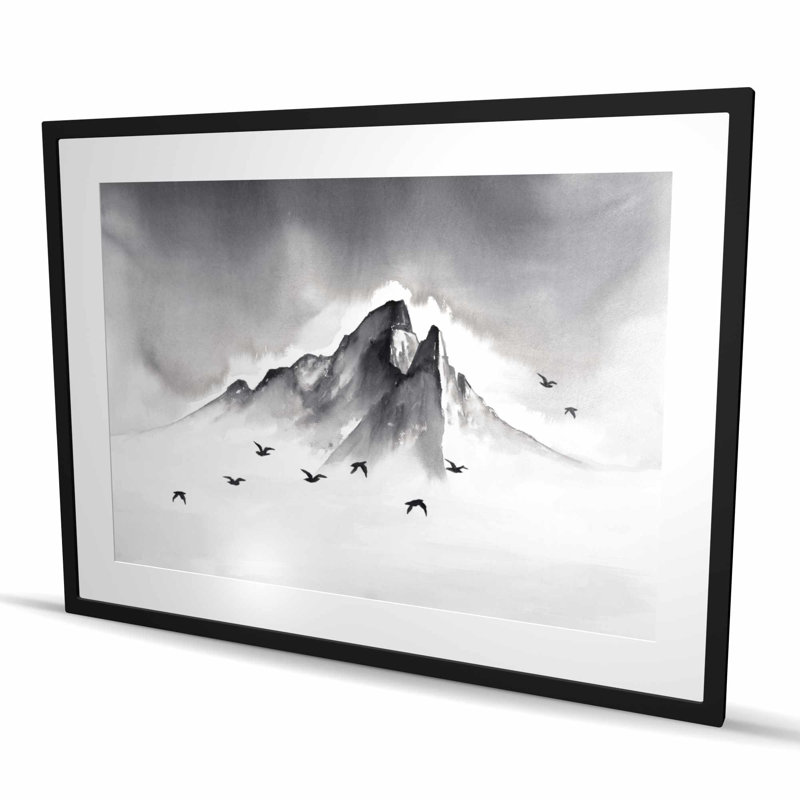 Mountain Peak - Bird Landscape, impression encadrée avec passe-partout