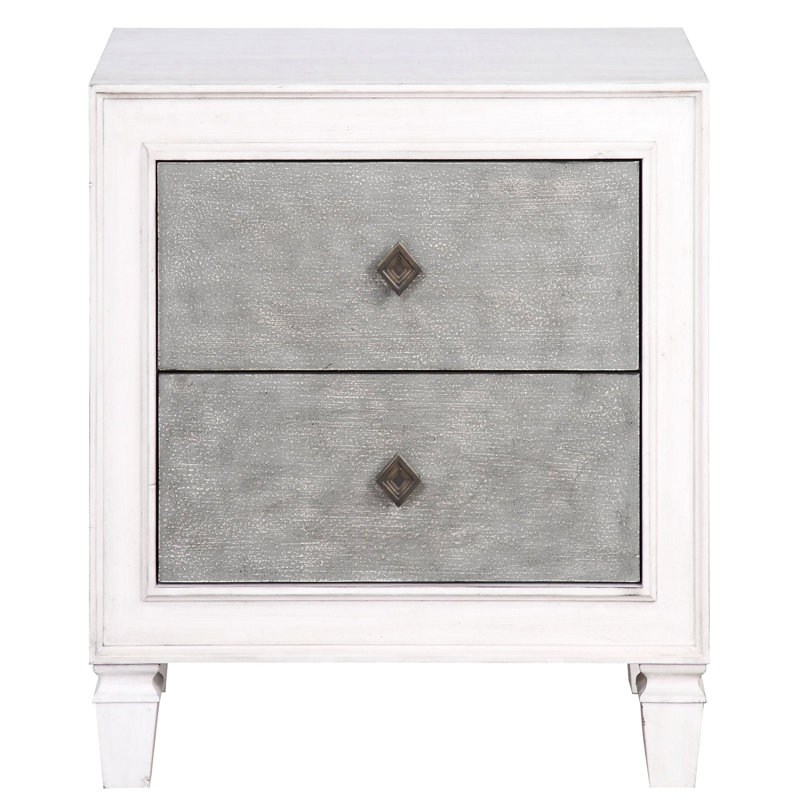 Table de chevet 2 chambres - gris rustique et blanc, doublée de feutre, accès facile