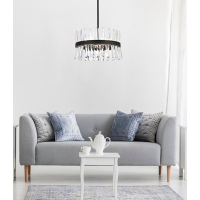 Luminaire suspendu rond en cristal Athol 12 pouces noir