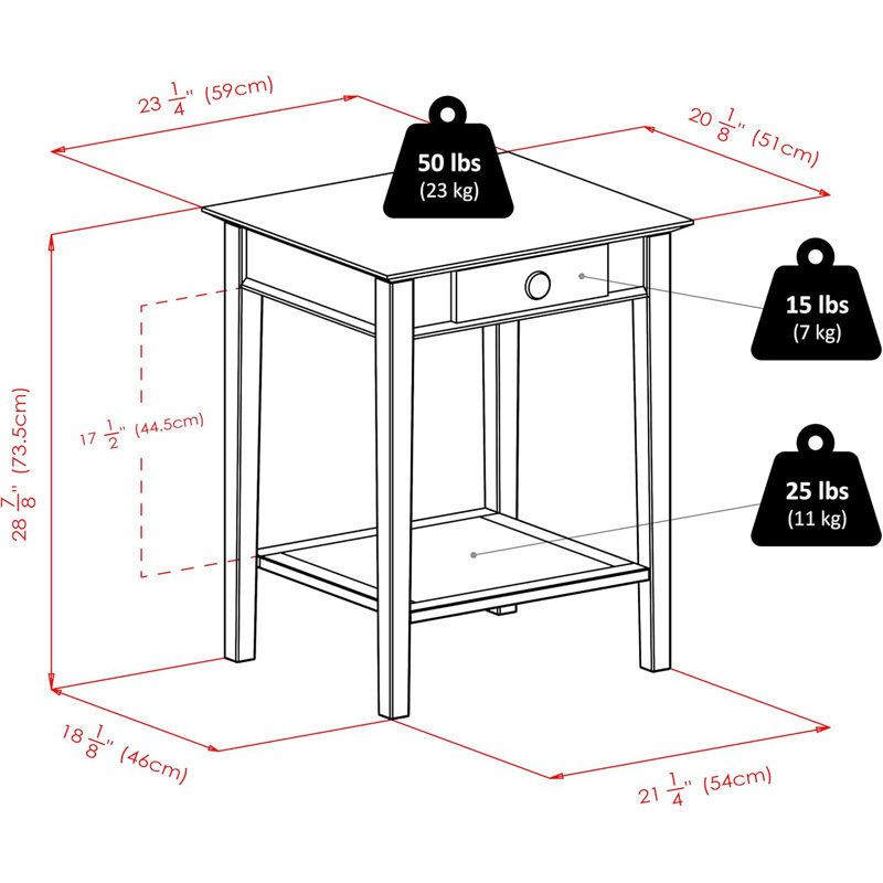 Solid Beech Wood Printer And End Table With Drawer And Lower Shelf, Classic Design For Home Or Office