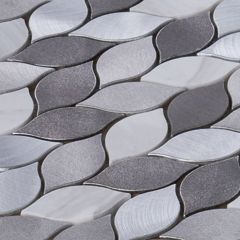 Gray Metal Aluminum  Natural Stone Blended Leaves Tear  Drop Pattern Mosaic Sheet Tile By Modket