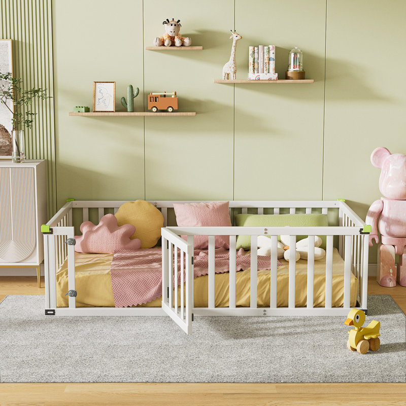 Kalandria Floor Bed Wooden Frame, W/door And Safety Fence, Toddler Floor-bed-frame For Children Bedroom, Toddlers, Kids Playroom