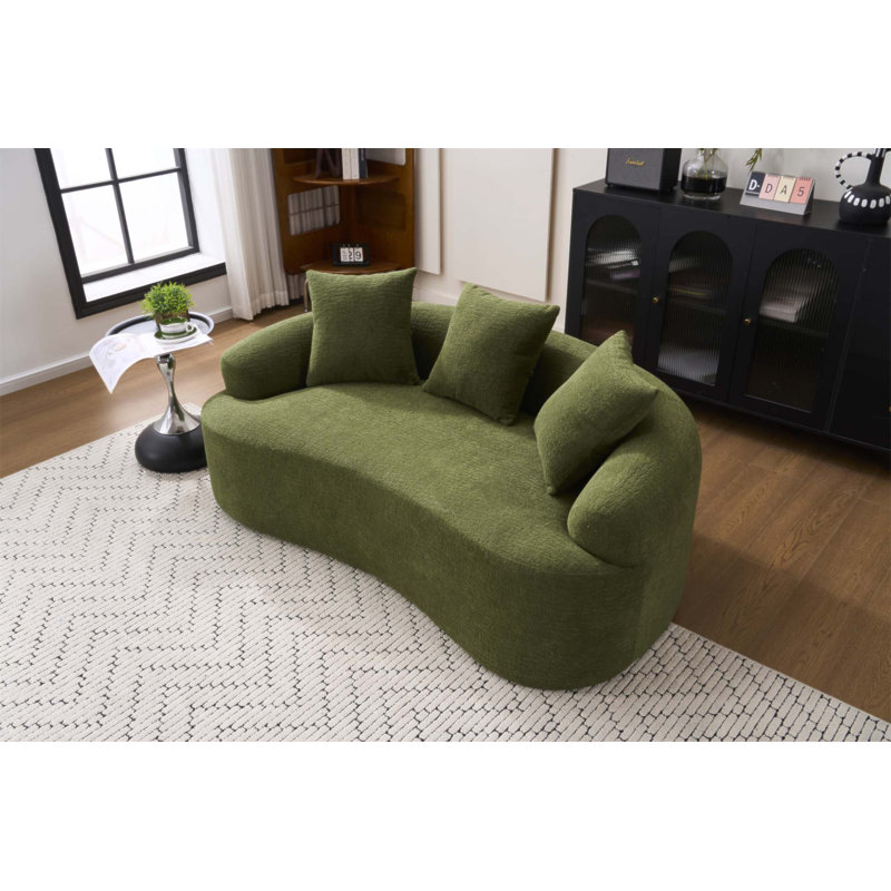 Canapé à compression, style moderne courbé pour petits espaces et appartements, chenille 30D sans assemblage, 3 coussins décoratifs