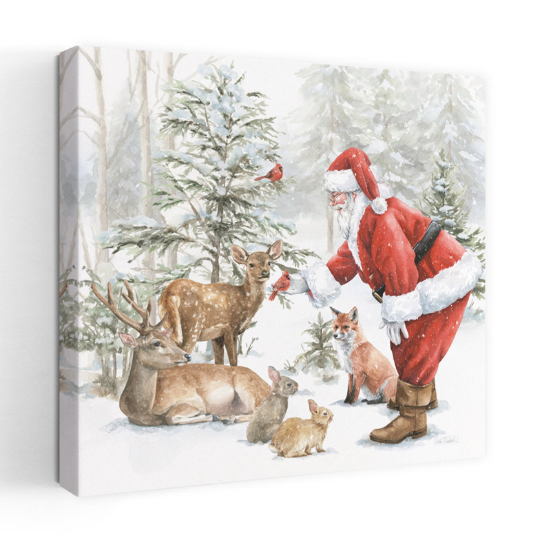 Art contemporain de Noël avec des animaux, H 18 po x l 18 po