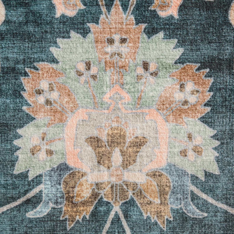 Tapis lavable à la machine à motif floral EVERWASH Haven Damask, 6 X 9, Blue Multi
