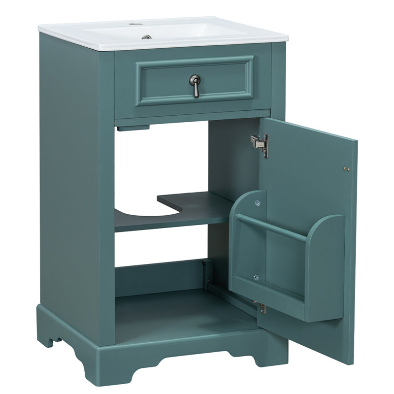 Meuble-lavabo autoportant avec lavabo en céramique, Vert