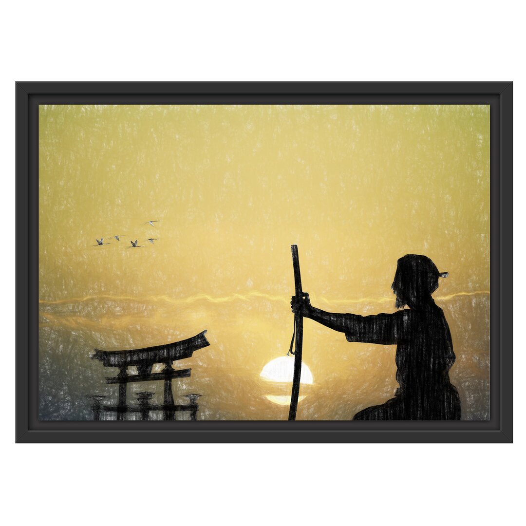 Gerahmtes Wandbild Samurai-Meister vor Horizont