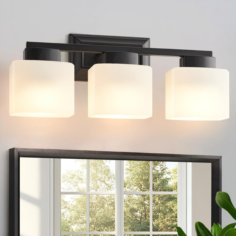 Luminaires de salle de bain 3 lumières, luminaires de salle de bain avec abat-jour en verre givré, Noir