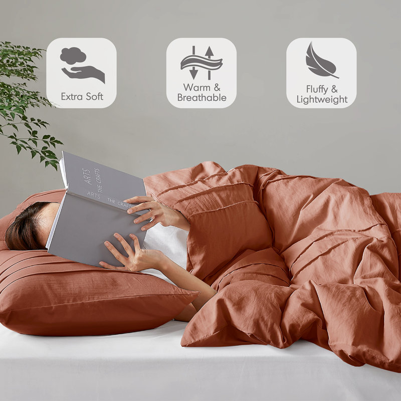 Harris Soft Washed Pinch Pleated Duvet Cover Set, Twin/Twin XL Duvet Cover + 1 Standard Sham, White