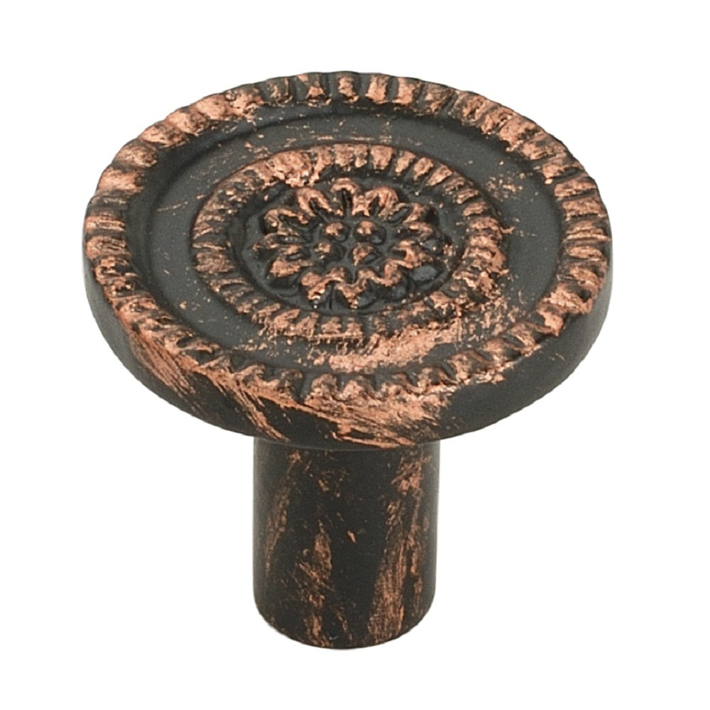 Floral Patina 1 7/16" Antique Look Floral Cabinet Knob Mascot Hardware 