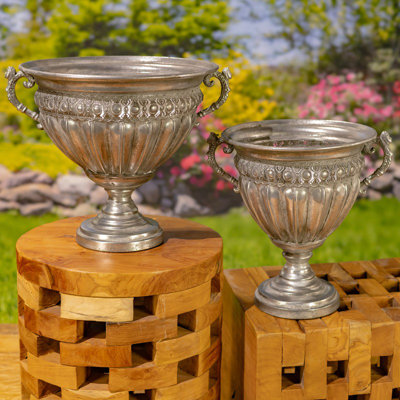 Liber Frosted Silver Metal Urns  (Set of 2)