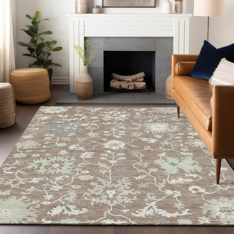 Machine Washable Indoor/Outdoor Xhevrie Taupe Rug, Rectangle 8' x 10'