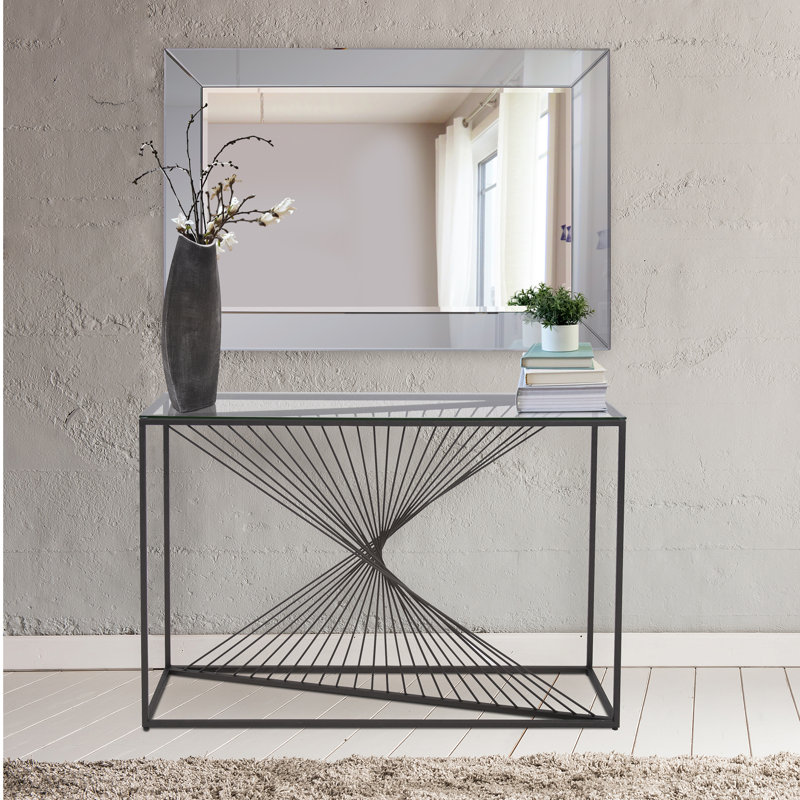 Kendra Glass Top Console Table, 32" H x 48" W x 14" D, Black
