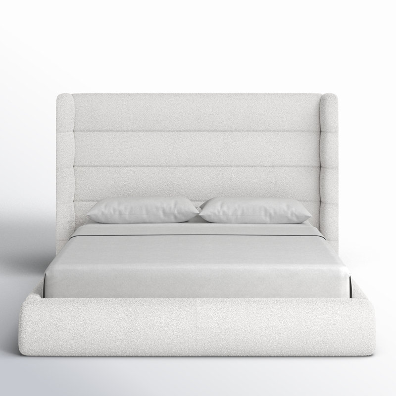 Upholstered Platform Bed, Queen, Ivory Boucle