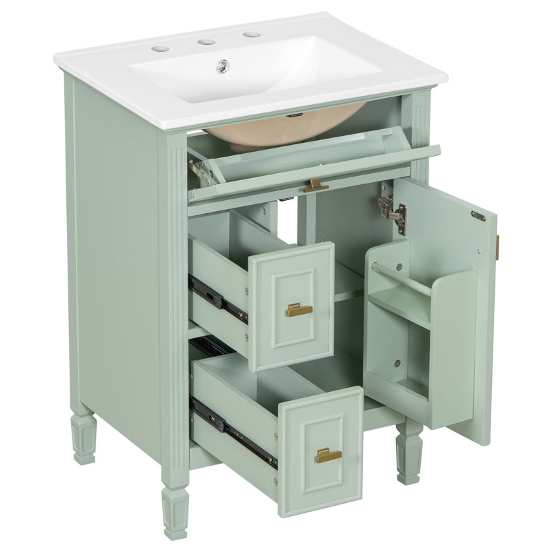 24'' Single Bathroom Vanity With Ceramic Top, Green