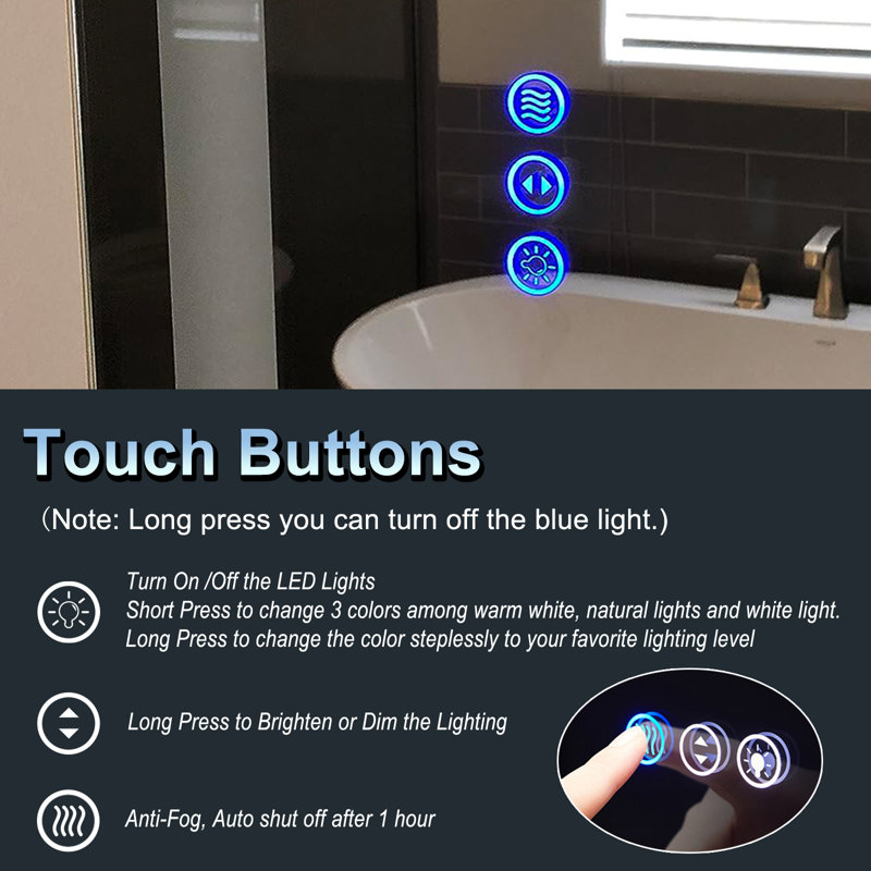 Frameless LED Anti-Fog Bathroom Vanity Mirror with Dimmable Lights