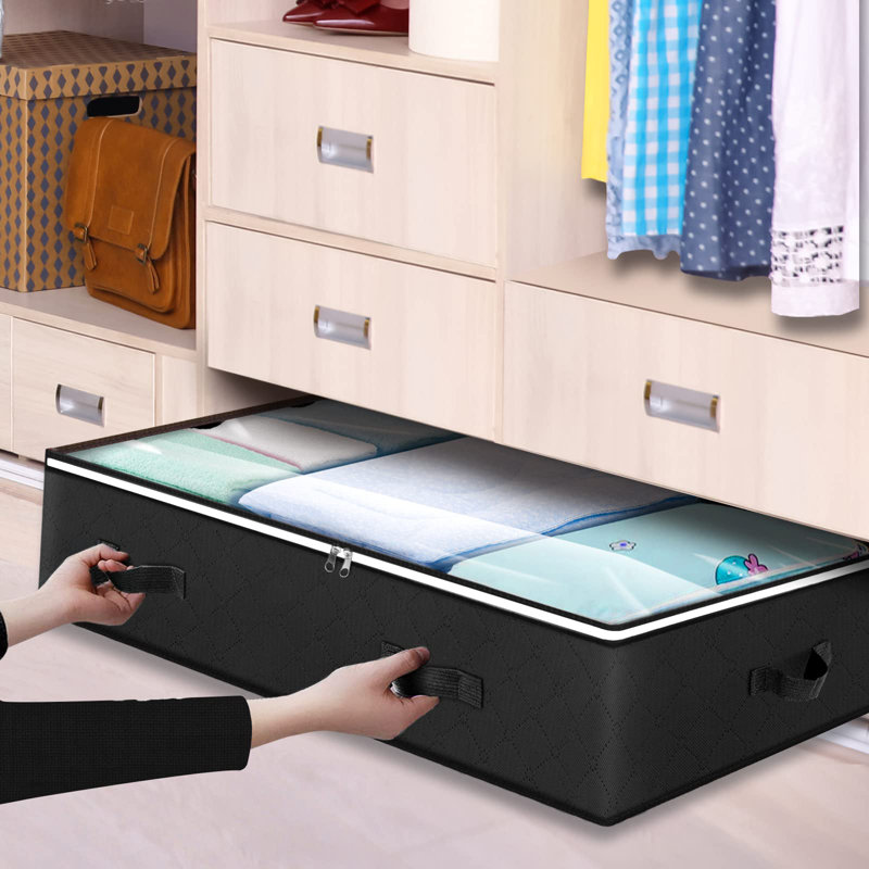 90L Under Bed Storage Containers, Closet Organizers And Storage Bins, Foldable Underbed Storage Bags, Black, Black