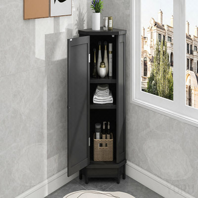 Armoire de salle de bain Armoire de rangement de coin triangulaire avec tablettes réglables