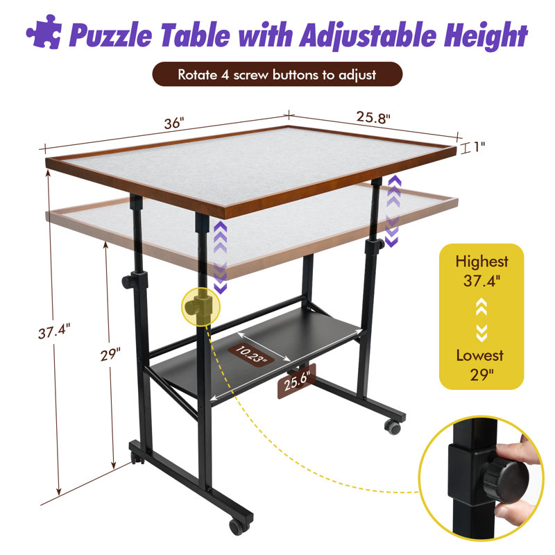 Jigsaw Puzzle Table with Legs, Puzzle Board with 10-Tilting-Angle & Height Adjustable for 1500 Piece