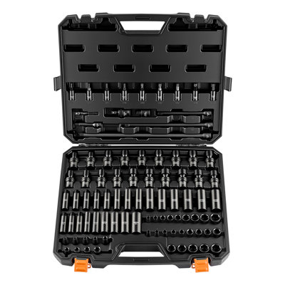 Impact Socket Set, 3/8" Drive, 90-Piece Socket Set, 6 Point Sockets, SAE 1/4"-3/4" and Metric 6-19 mm, Easy to Identify, with Adapters, Sturdy Storage Case, Cr-Mo Alloy Steel for Vehicles Repair